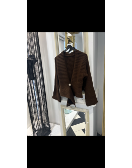 Kahverengi Gold Düğme Detay Hırka