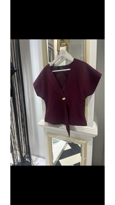 Tek Düğme Düşük Kol Ceket Bordo