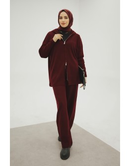Triko Kapşonlu Bordo Takım