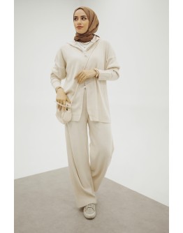 Triko Kapşonlu Beyaz Takım