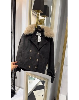 Kürk Yaka Trenç Mont Füme