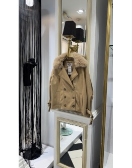 Kürk Yaka Trenç Mont Bej