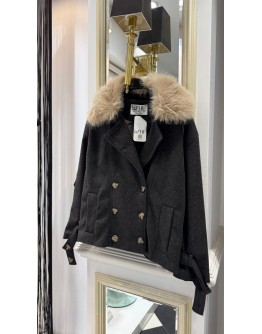 Kürk Yaka Trenç Mont Füme