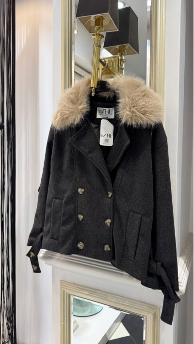 Kürk Yaka Trenç Mont Füme