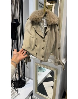 Kürk Yaka Trenç Mont Kum Rengi