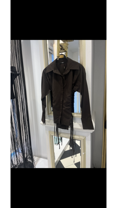 Kuşgözü Bağcık Detay Kahverengi Bluz